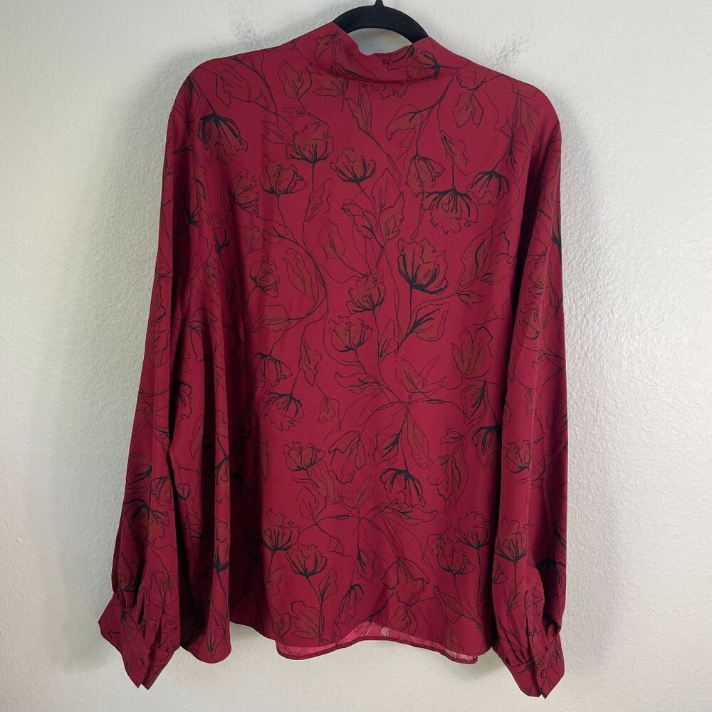 Nordstrom Womens Plus 3X Red Floral Tie Neck Blouse Long Sleeve‎ Shirt Top - Picture 11 of 12